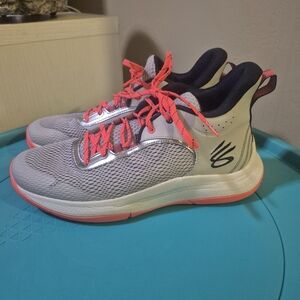 Stylish Men's Under Armor Curry 5 Athletic Shoes in Gray and Pink